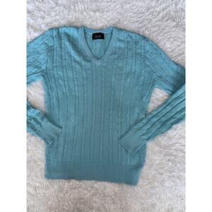 Vintage John Weitz sz. M aqua v neck cable knit sweater. *Nt. desc**
